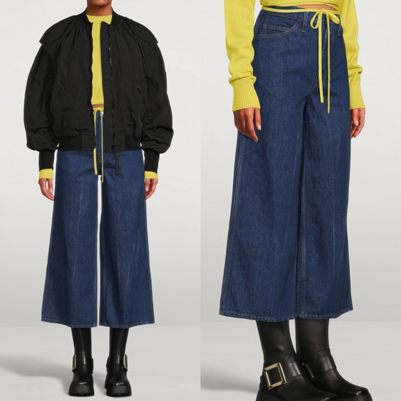 Frame Denim Le Italian Wide Leg Crop Jeans Rinse Dark Wash Rigid Denim High Rise - Picture 5 of 16